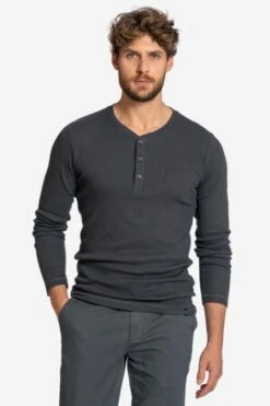 Langarm Henley Shirt Aus Bio-Bauwmoll Mix Für Herren